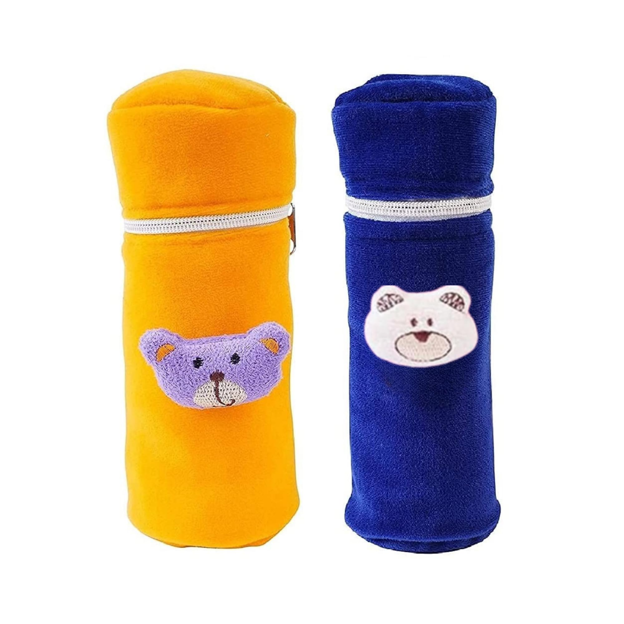 Soft Plush Baby Feeding Bottle Cover with Zipper Closure | Pack of 2 | Suitable for 120–250 ml Feeders | Cute Animated Cartoon Design | Newborn & Infant | Orange & Royal Blue-picture-14