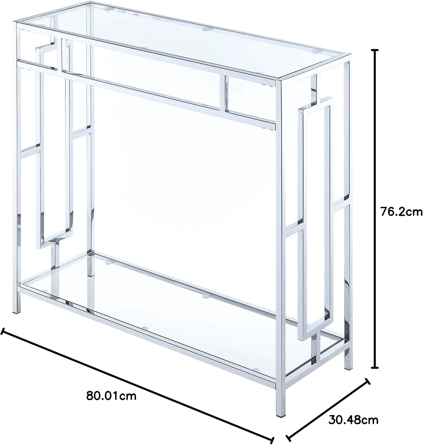 Convenience Concepts Town Square Chrome Glass Hall Table 31.5" - Modern Sofa Table with Storage Shelf, Entryway Table for Living Room, Bedroom, Bathroom, Glass/Chrome