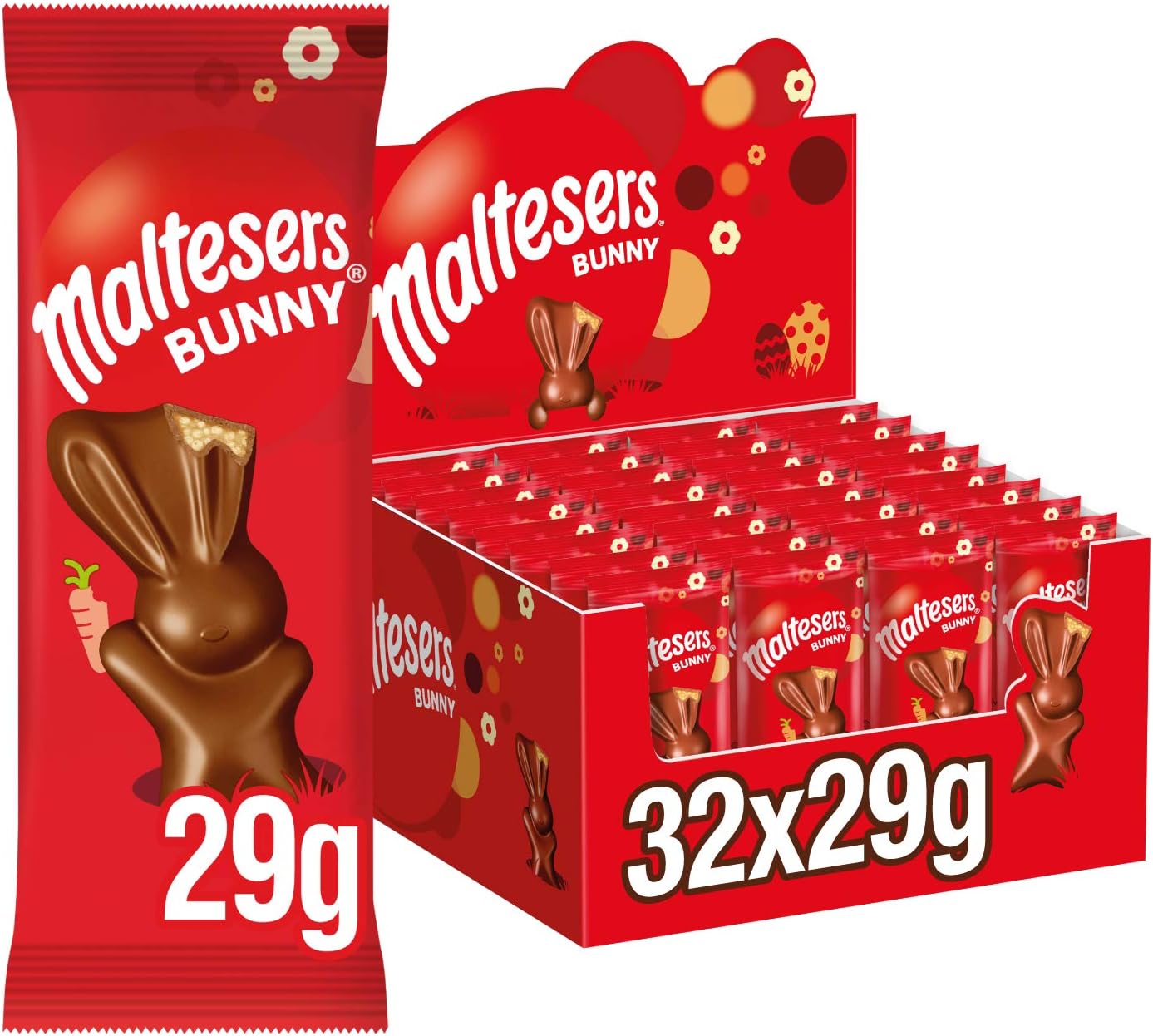 Maltesers Chocolate Easter Bunnies Bulk Box, Milk Chocolate, Honeycomb & Malt Filling, 32 x 29g, Perfect Easter Treat, gifts, snacks