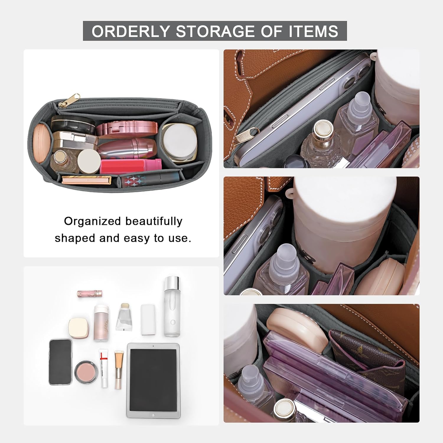 Felt Purse Organizer insert for birkin 30 bag organizer Handbag Insert (LightGrey, BK30) - Image 5