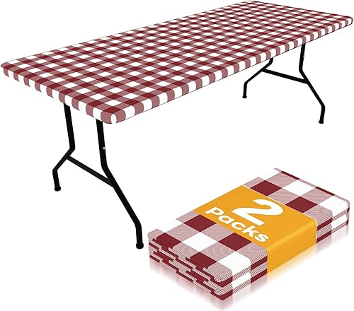 Miniatura 14 de Smiry - Juego de 2 manteles de picnic, manteles elásticos impermeables para mesas rectangulares de 6 pies, mantel de poliéster lavable de diseño