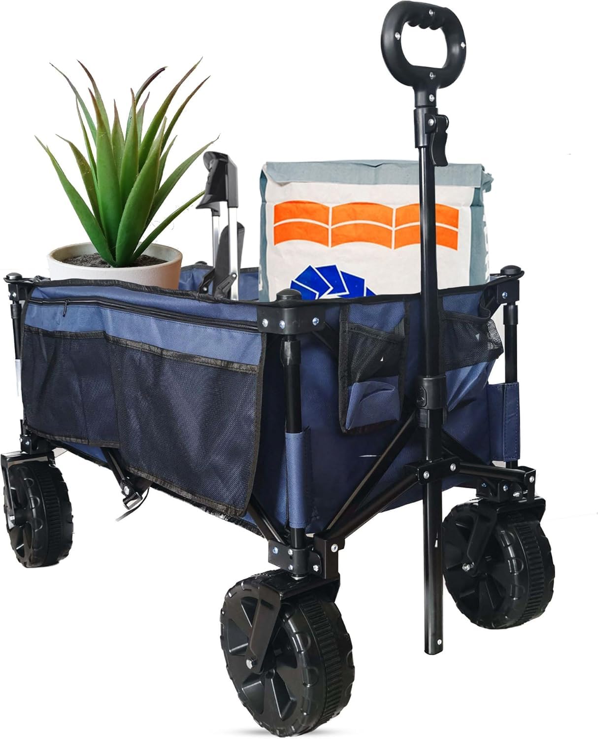 ASAB Festival Trolley Heavy Duty 100kg Capacity Camping Cart Folding Trolley with Adjustable Pull Handle Beach Pushcart with 360° Rotatable Wheels Beach Wagon Garden Pull Along for Shopping