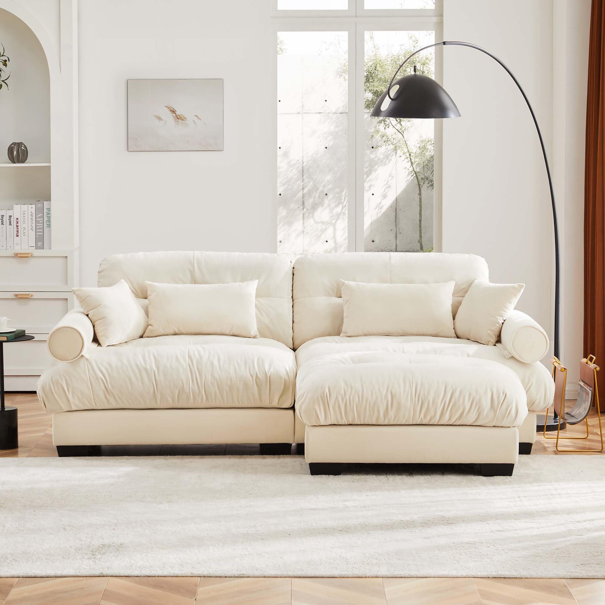 Ball &amp; Cast 93.7" Modern Sectional Sofa,L-Shaped Sectional 2-Seater Loveseat with Movable Ottoman,Pillows and Overthick Cushion,Big Comfy Couch for Living Room,Reading Room,Loft and Bedroom,Cream