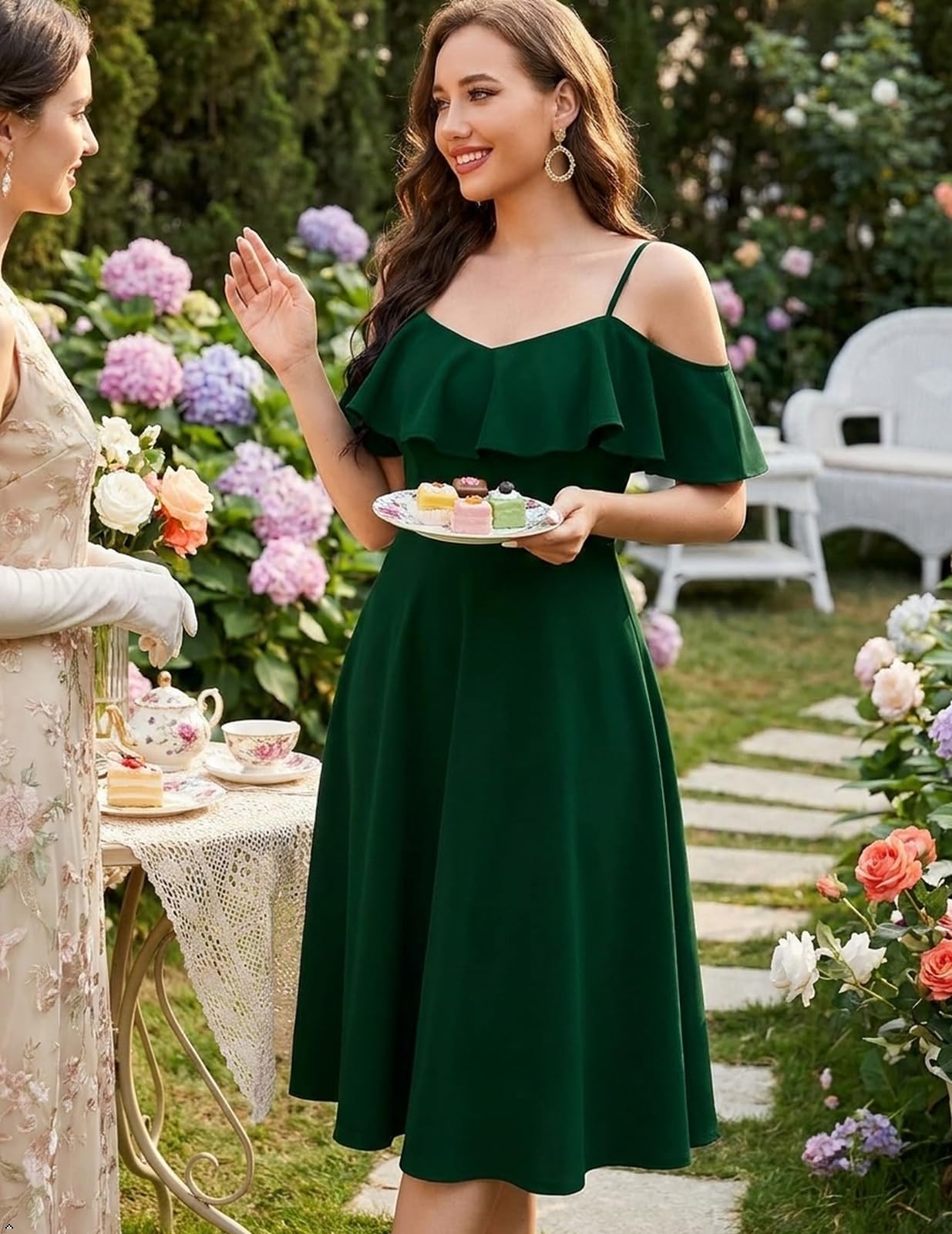 Bbonlinedress Abito Donna Estate off-The-Shoulder Elegante Abito Senza Spalline con Increspature Midilang Abito da Cocktail Festivo