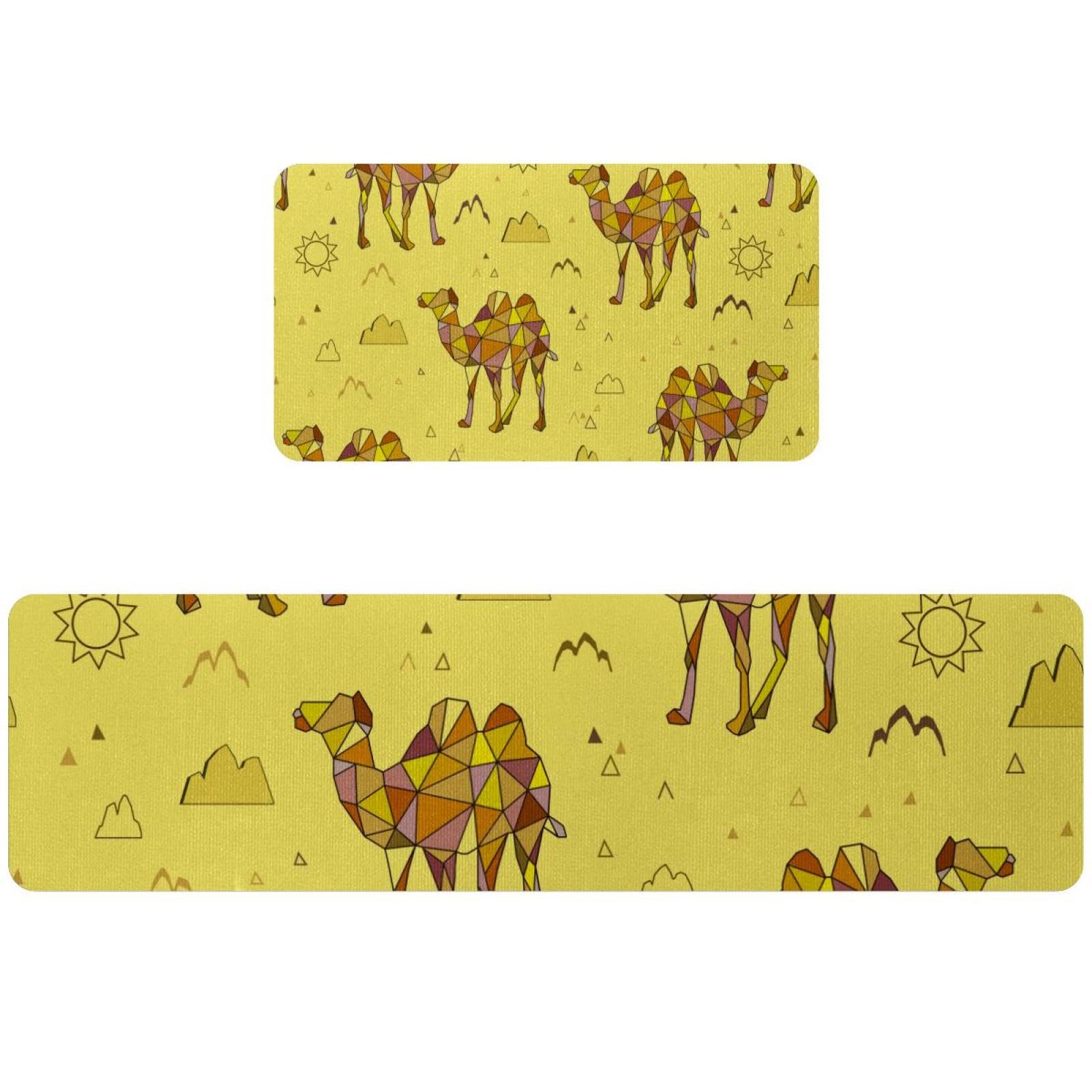 Tapis de cuisine antidérapant contre les glissades lot de 2 géométrique chameau absorbant