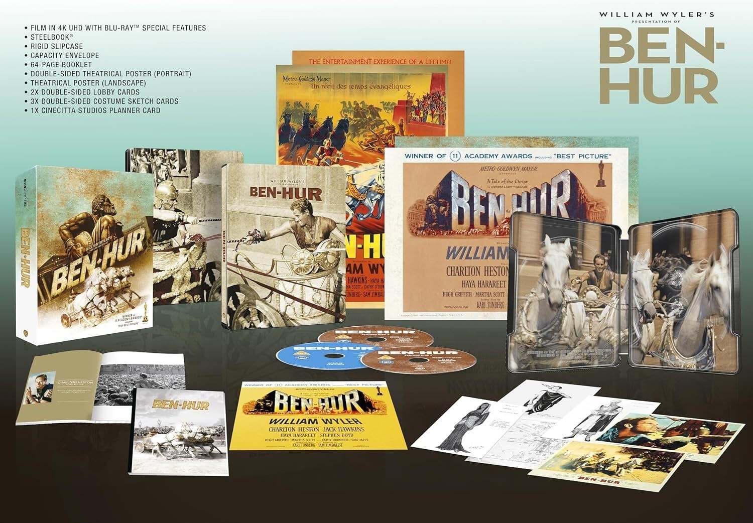 Ben-Hur (4K UHD + Blu-ray) Ulitmate Collector’s Edition Steelbook – 11 Academy Awards Winner – Ulitmate Box Set with Booklet, Posters & Art Cards- Region Free