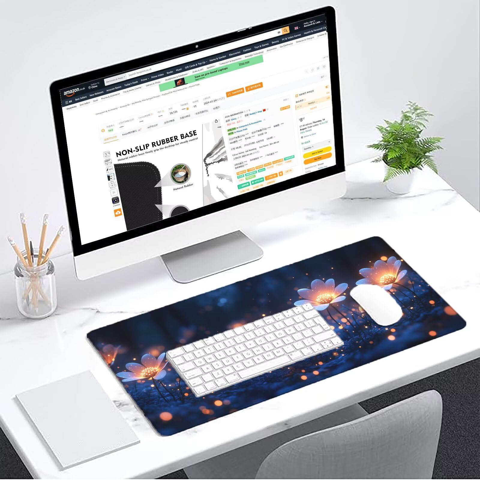 Podkładka pod mysz dla graczy liliowa podkładka pod mysz XXL 1400 x 700 mm mata biurkowa podkładka pod mysz kwiaty wodoodporna akcesoria biurowe do gier szyte krawędzie poprawia precyzję i szybkość
