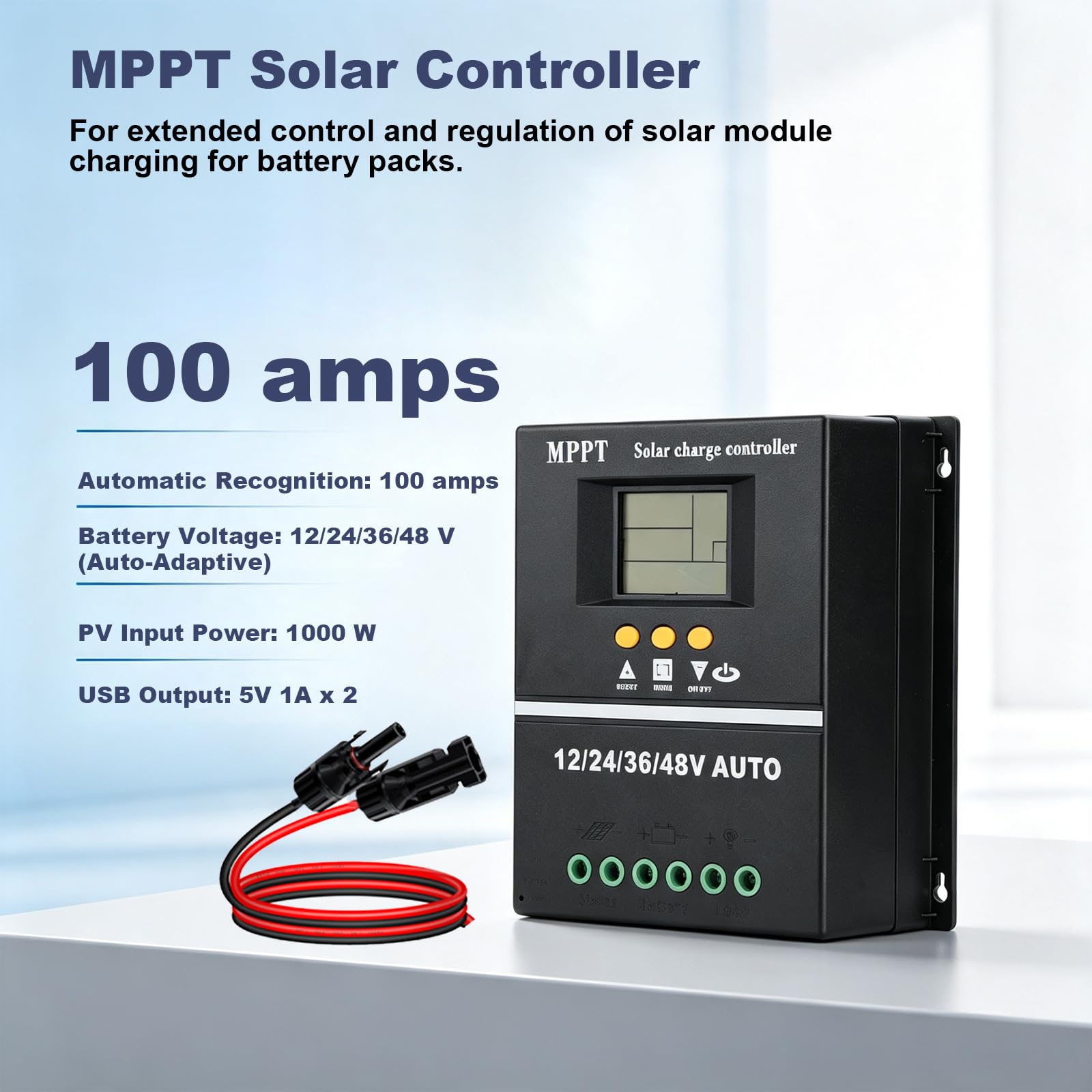 Régulateur de charge solaire MPPT 100 A 12 V 24 V 36 V 48 V Écran LCD 9
