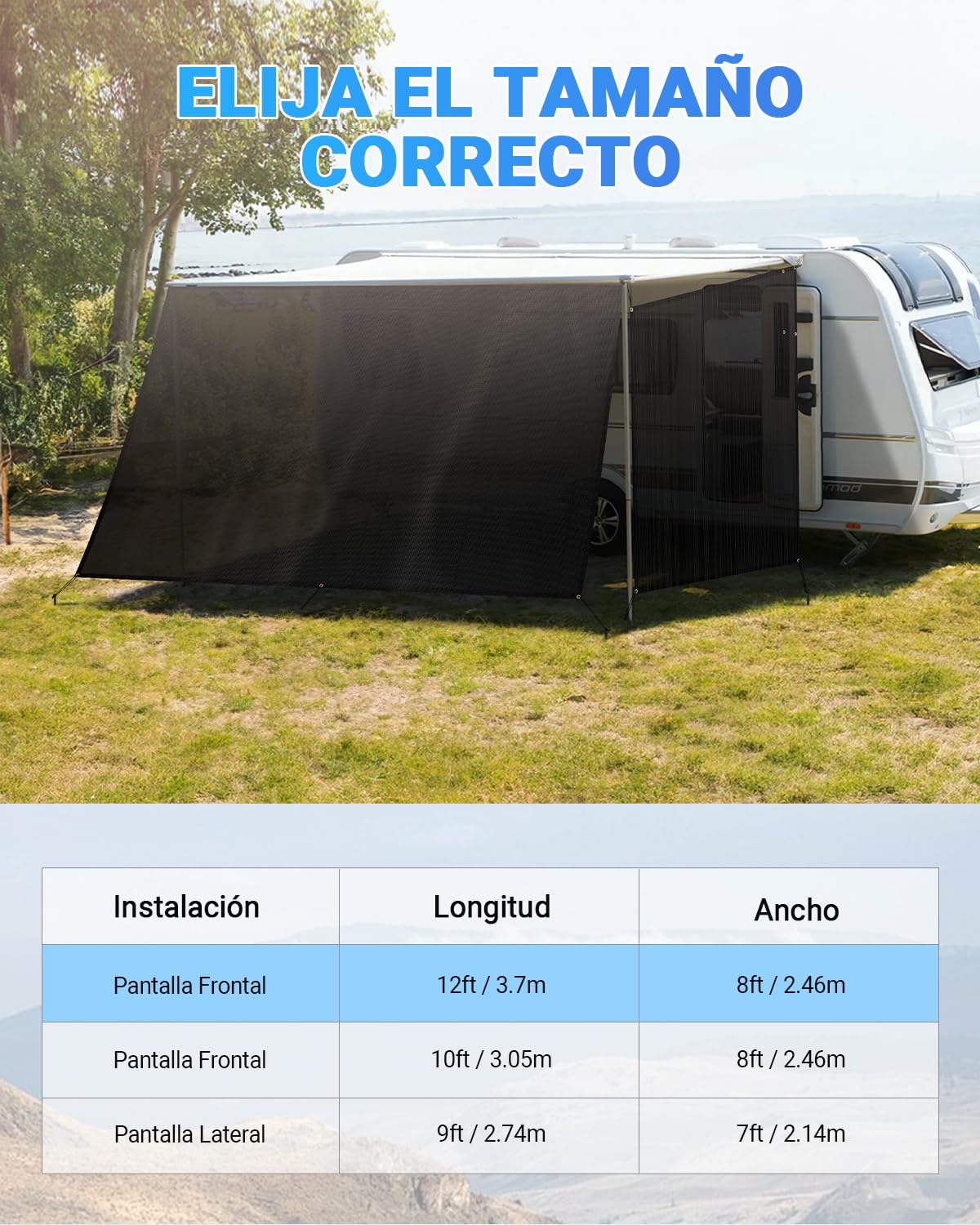 SUPAREE Protección Solar para Autocaravana Toldo Pared Caravana Toldo para Caravana Universal Sun Blocker UV Protection de Privacidad con Kits Completos 3,7 x 2,46m
