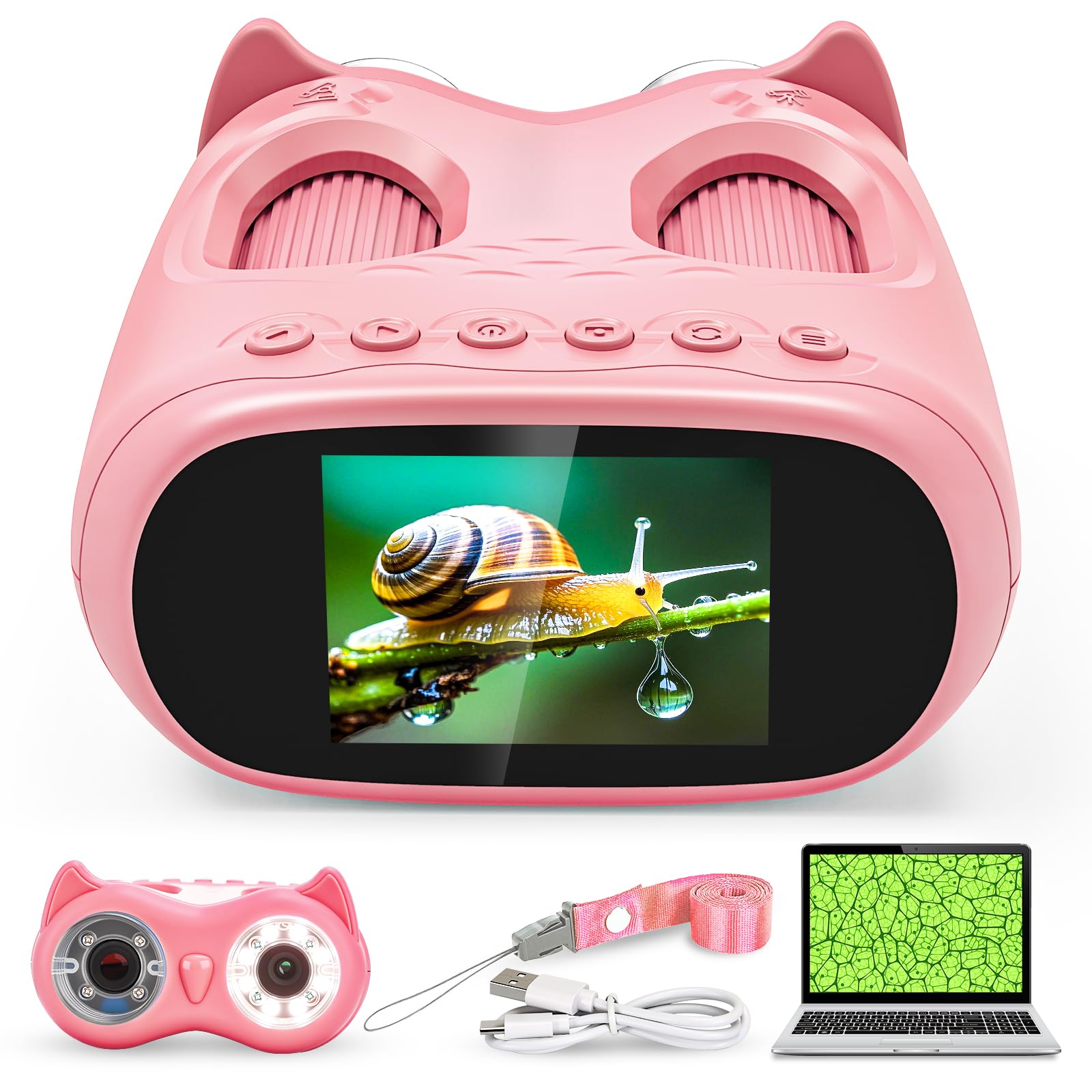ASPOVEN 2-in-1 Digital Microscope and Telescope for Kids, 1000x Portable Pocket Microscope for Kids with 2.0" HD Screen, Photo and Telescope Features – Perfect as Christmas or Birthday Gift (Pink)
