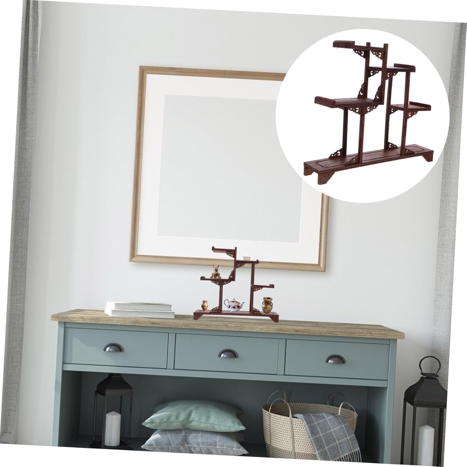 PRETYZOOM Vintage Display Riser Shelf for Collectibles Tiered Plant Placement Table Solid Wood Craft Stand for Home Decor and Antique Storage