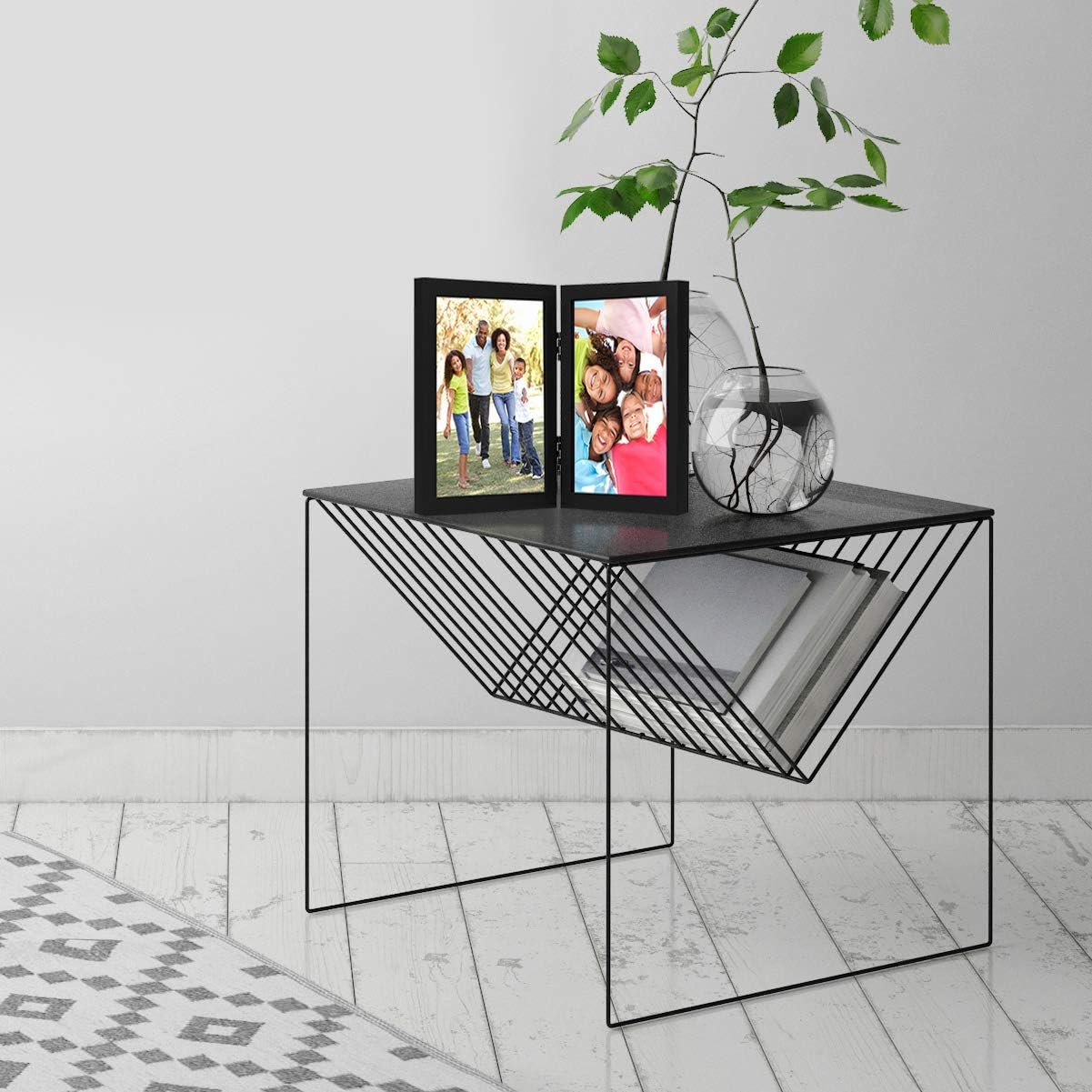 Americanflat Hinged 8x10 Picture Frame with Shatter-Resistant Glass - Double Picture Frames with Engineered Wood - Signature Collection - Photo Frame for Tabletop Display - Black