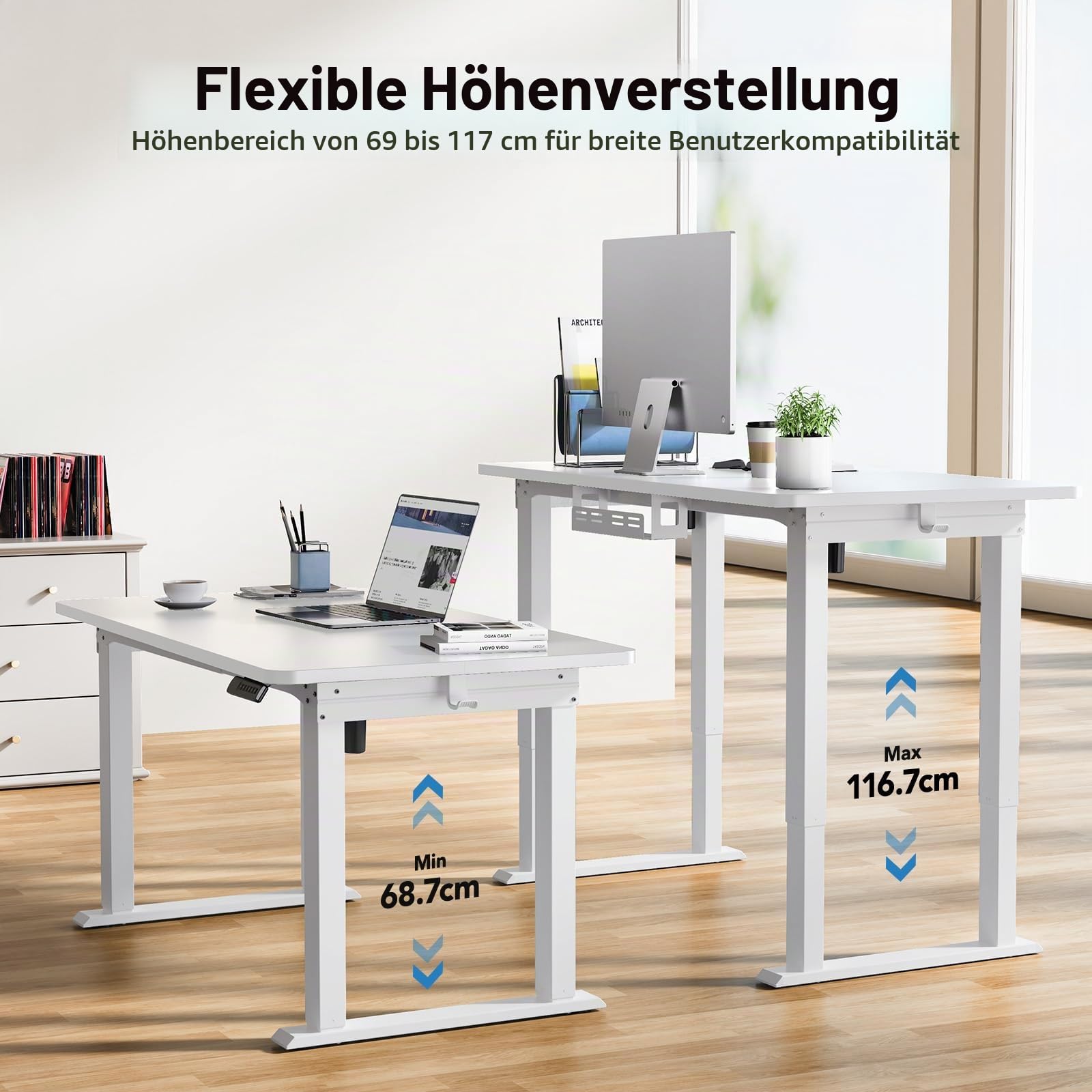 HUANUO Höhenverstellbarer Schreibtisch Gestell 4-Bein | stabiler Stahlrahmen, Memory-Steuerung, leiser Betrieb, für Haus & Büro