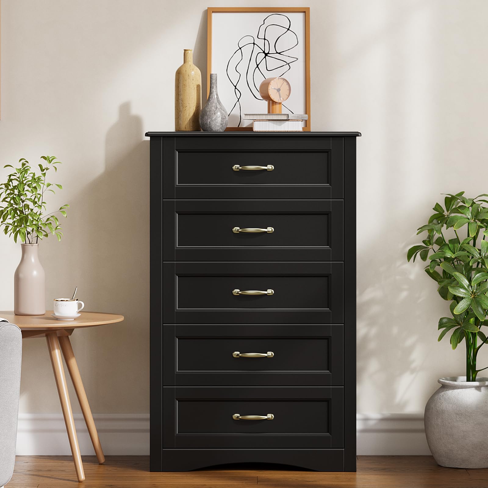 Amazon.com: Gizoon 5 Drawer Dresser, Black Wood Chest of Drawers