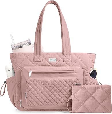 TOPDesign Puffer Laptop Bag for Women, Quilted Teacher Tote Nurse Work Briefcase, Computer Handbag with 40oz Cup Holder