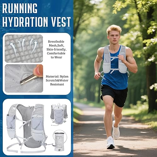 Miniatura 2 de Chaleco de hidratación ligero para correr para mujeres y hombres, mochila de hidratación ajustable transpirable con bolsa de agua de 1.5 L para
