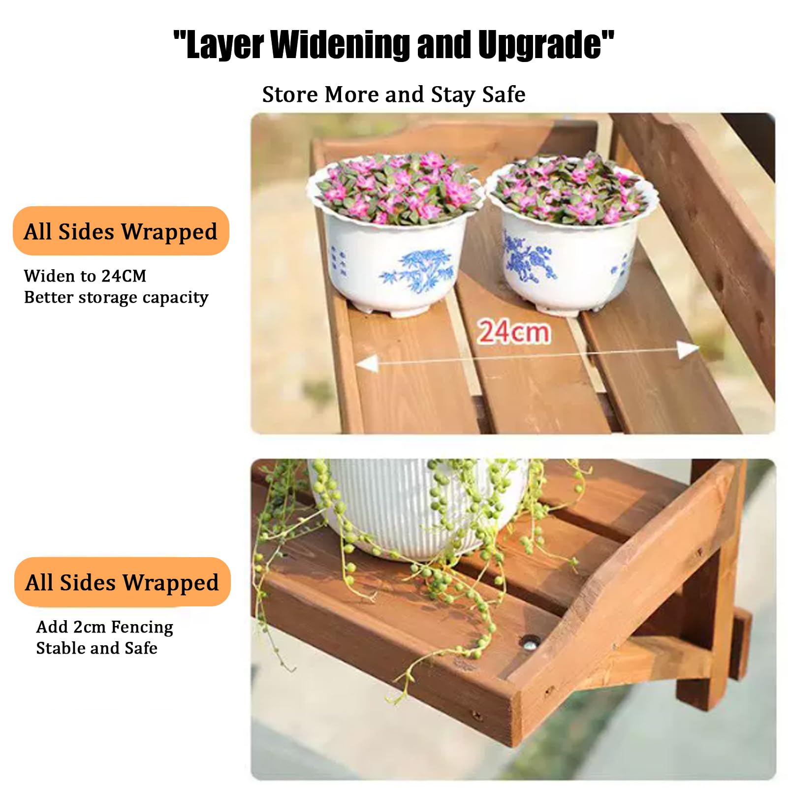 Tavolino Da Ringhiera Balcone Pieghevole Legno, Tavolino Da Balcone Pieghevole Spessore Ringhiera Da 3-10 Cm Estensione a Parete Sospeso per Giardino Con Patio (Wood, 60cm)
