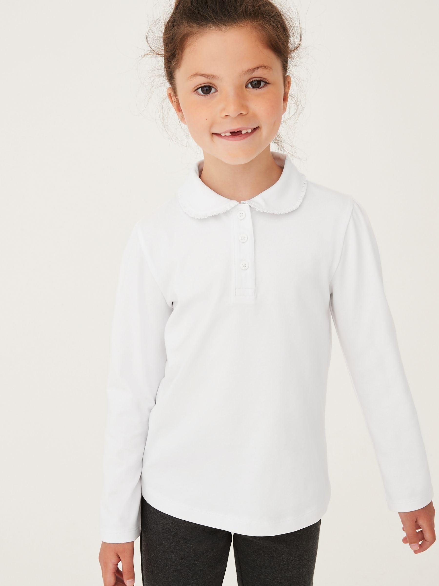 NEXT Fille Polo d'école en Coton Extensible à Manches Longues et col à Volants, Lot de 2