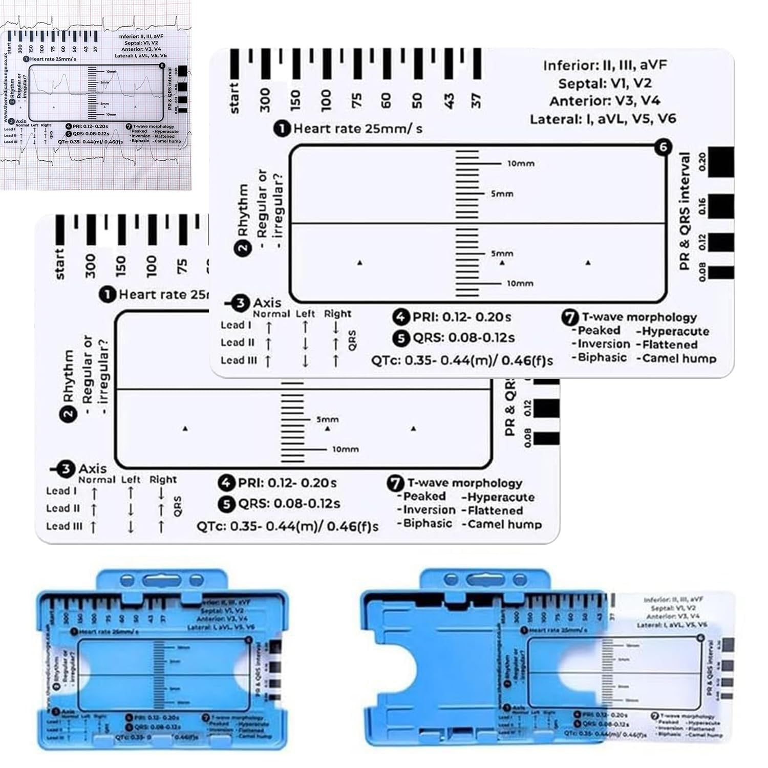2PCS ECG 7 Step Ruler, Plastic Ruler for ECG/EKG Interpretation, Transparent EKG Calipers