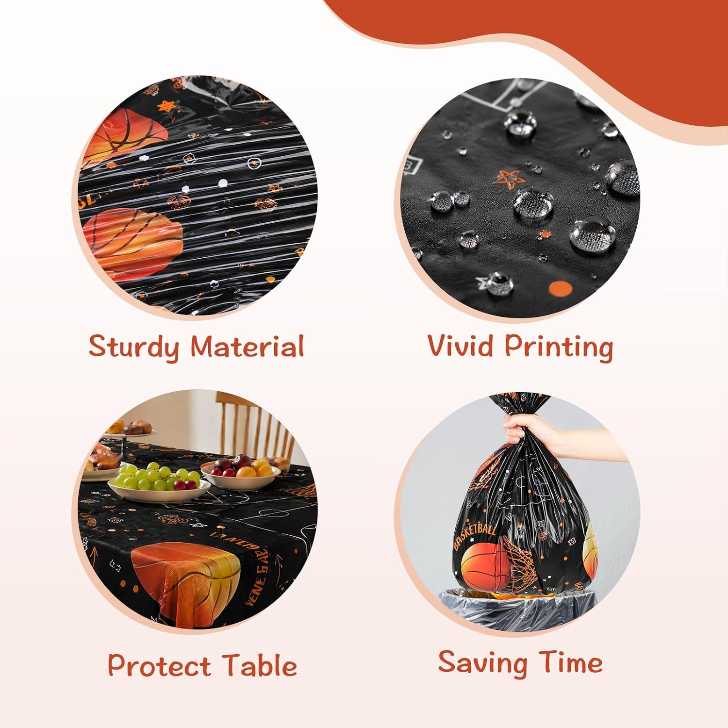 4Pcs Basketball Tablecloth, 54 * 108 Inch Rectangle Sports Theme Party Table Cover for Birthday, Basketball Tablecloth Party Supplies for Game Day, School Event, Indoor Outdoor Table Decor image 3