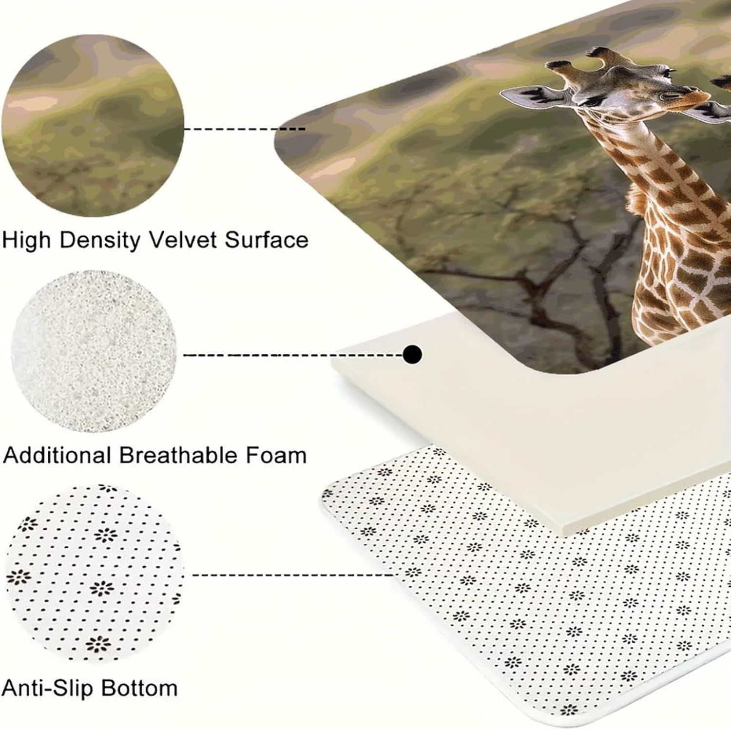 Two Giraffes Kitchen Mats Soft Absorbent Rugs for Floor Non Slip Washable Kitchen Mats Fashion Rectangular Rugs for Three-Piece Set for Laundry Office Home Sink