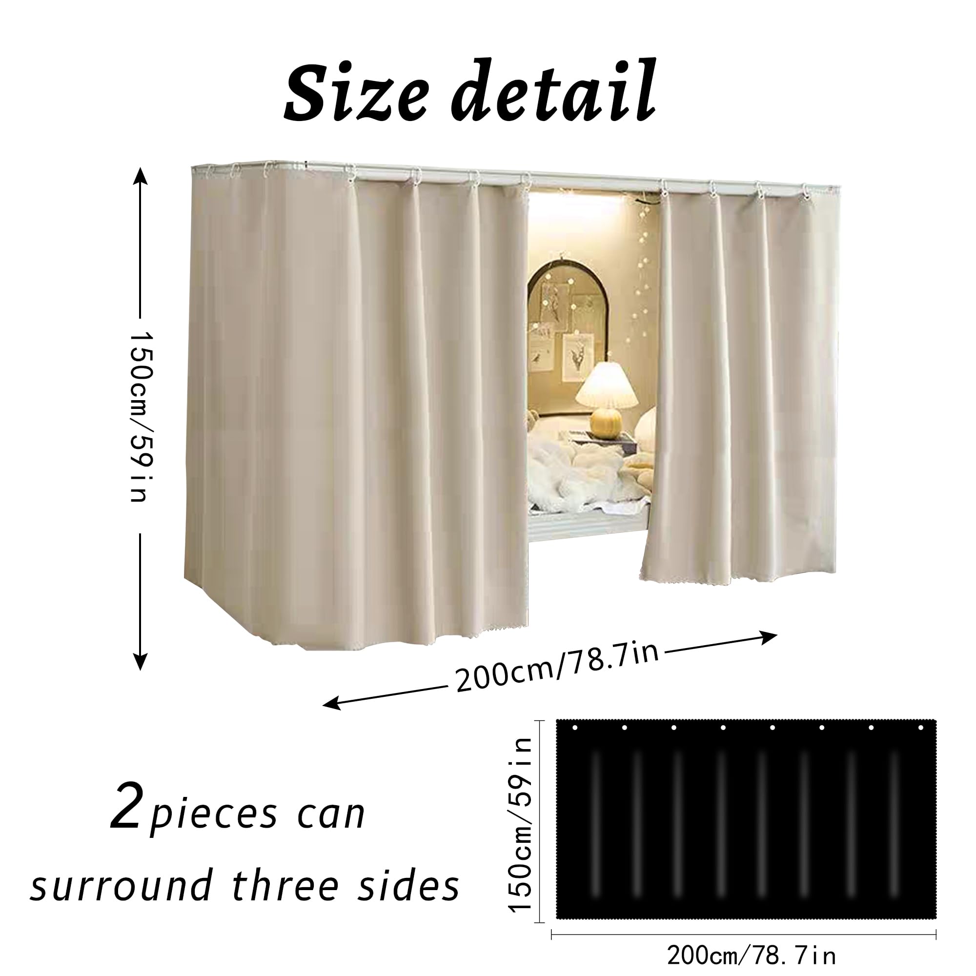 Rideaux occultants pour lit superposé - 2 panneaux - Camel