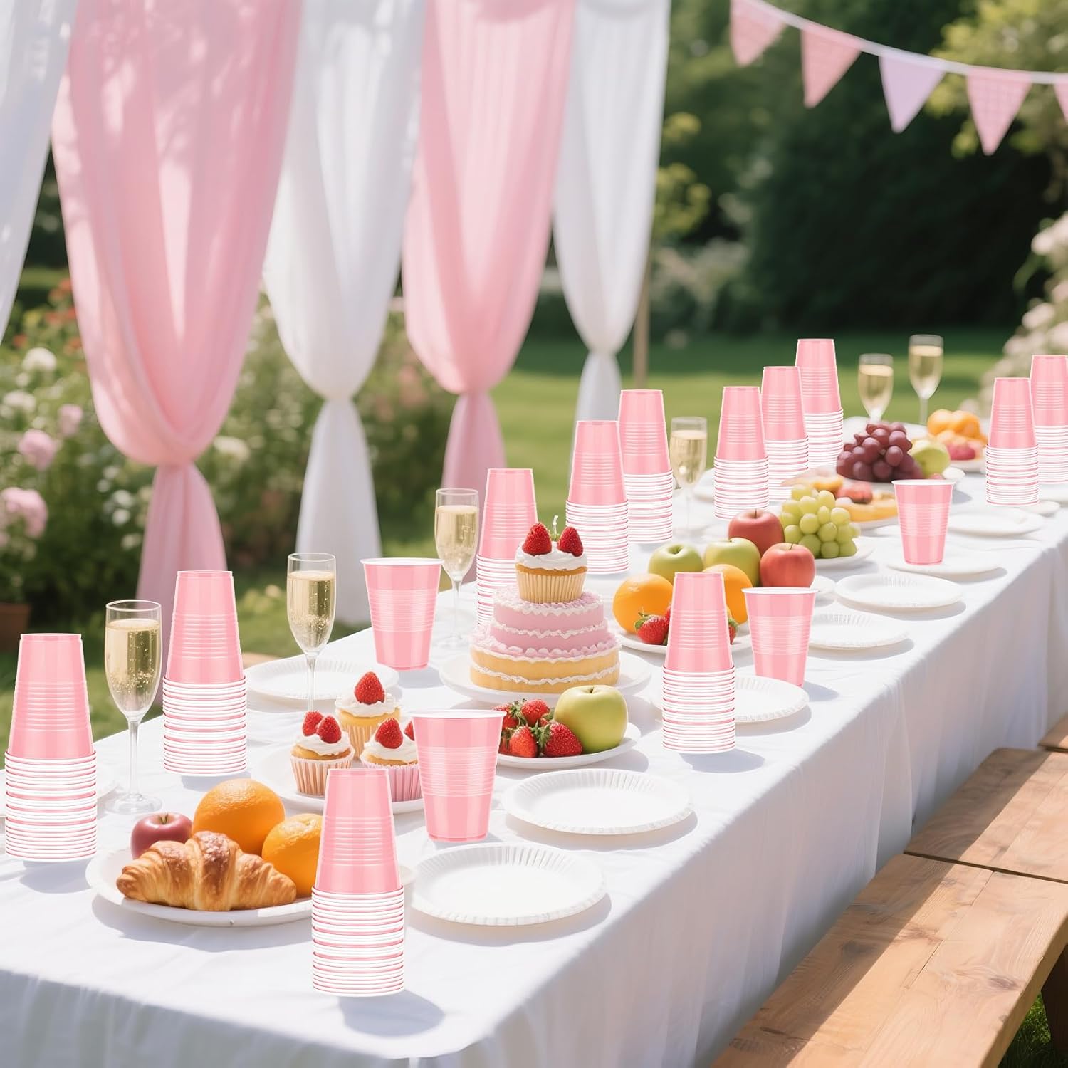 WYTAOHZL 50 Pack Pink Plastic Cups 16 OZ Pink Disposable Cups for Party Drinking Cup Disposable Cup for Wedding Parties Picnic - Image 4