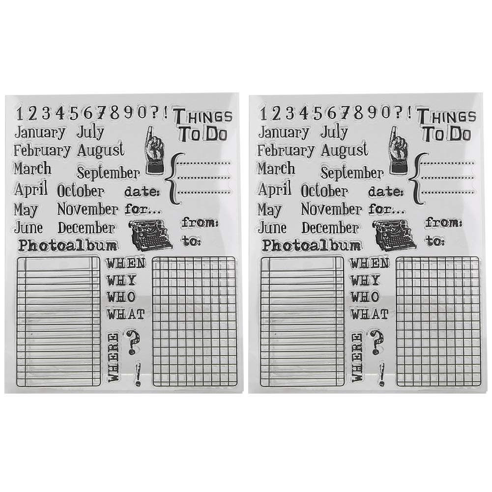 2 Pcs Silicone Clear Stamps, Decorative Clear Stamps Set with 0 to 9 Numbers Month and Planner Stencils Pattern for DIY Photo Album Journaling