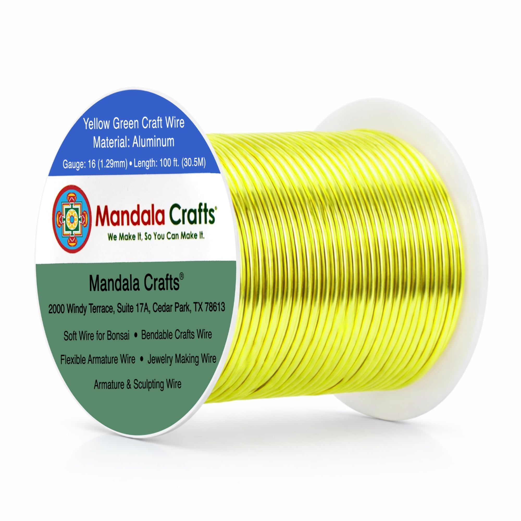 Mandala Crafts 16 Gauge Yellow Green Anodized Aluminum Craft Wire, 100 FT