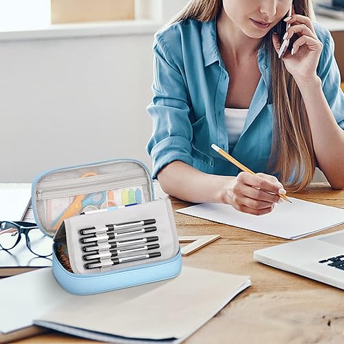 Miniatura 7 de FINPAC Estuche para lápices, de gran capacidad, para lápices, rotulador folio y bolsa para bolígrafos, organizador de artículos de papelería de