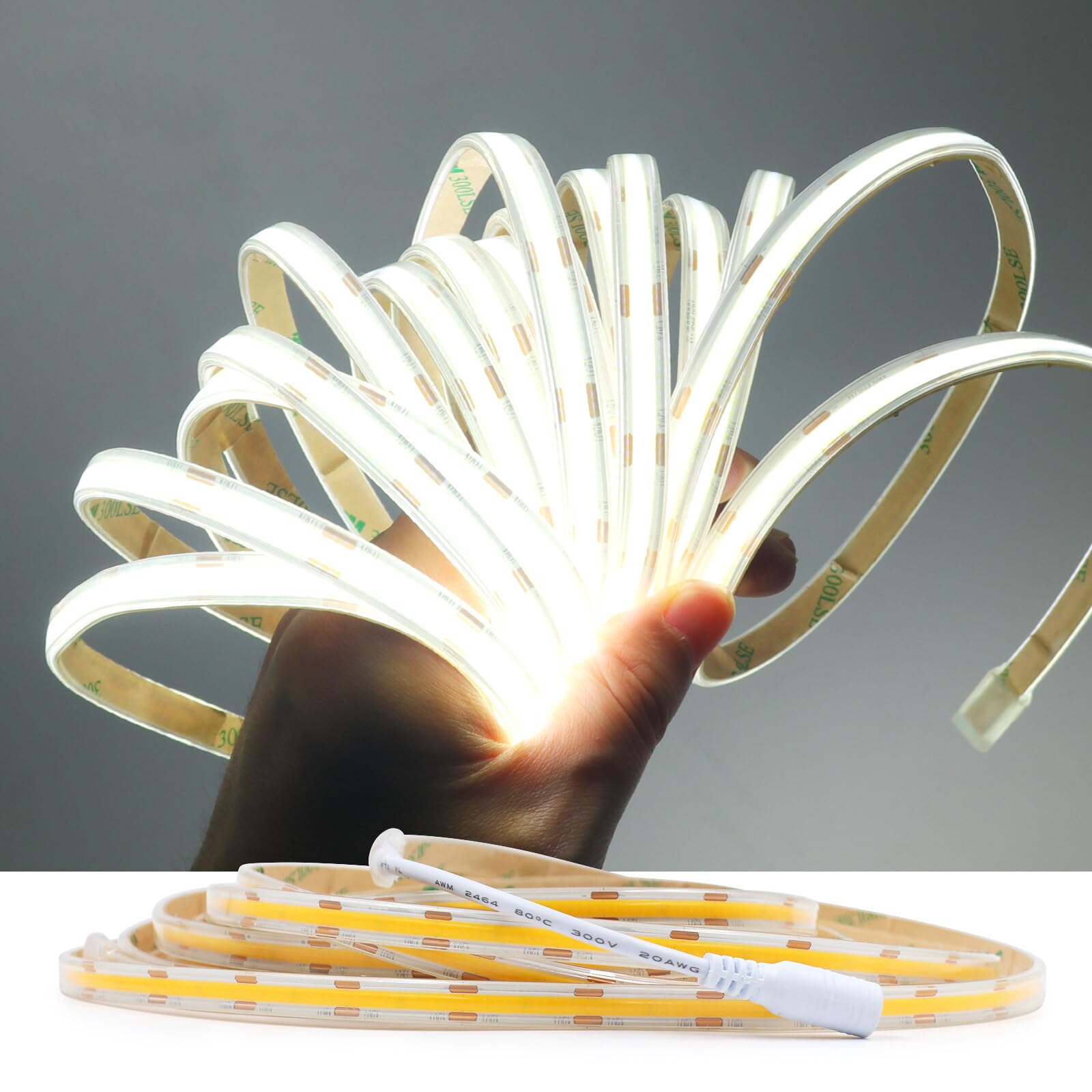 KAFULA 12V COB LED Strip [0.5M, White 6000-6500K], IP65 Waterproof, 480 LEDs/m Flexible FCOB LED Fairy Lights CRI85+, Cuttable Every 2.5cm, Household Lighting (Power Supply Not Included)