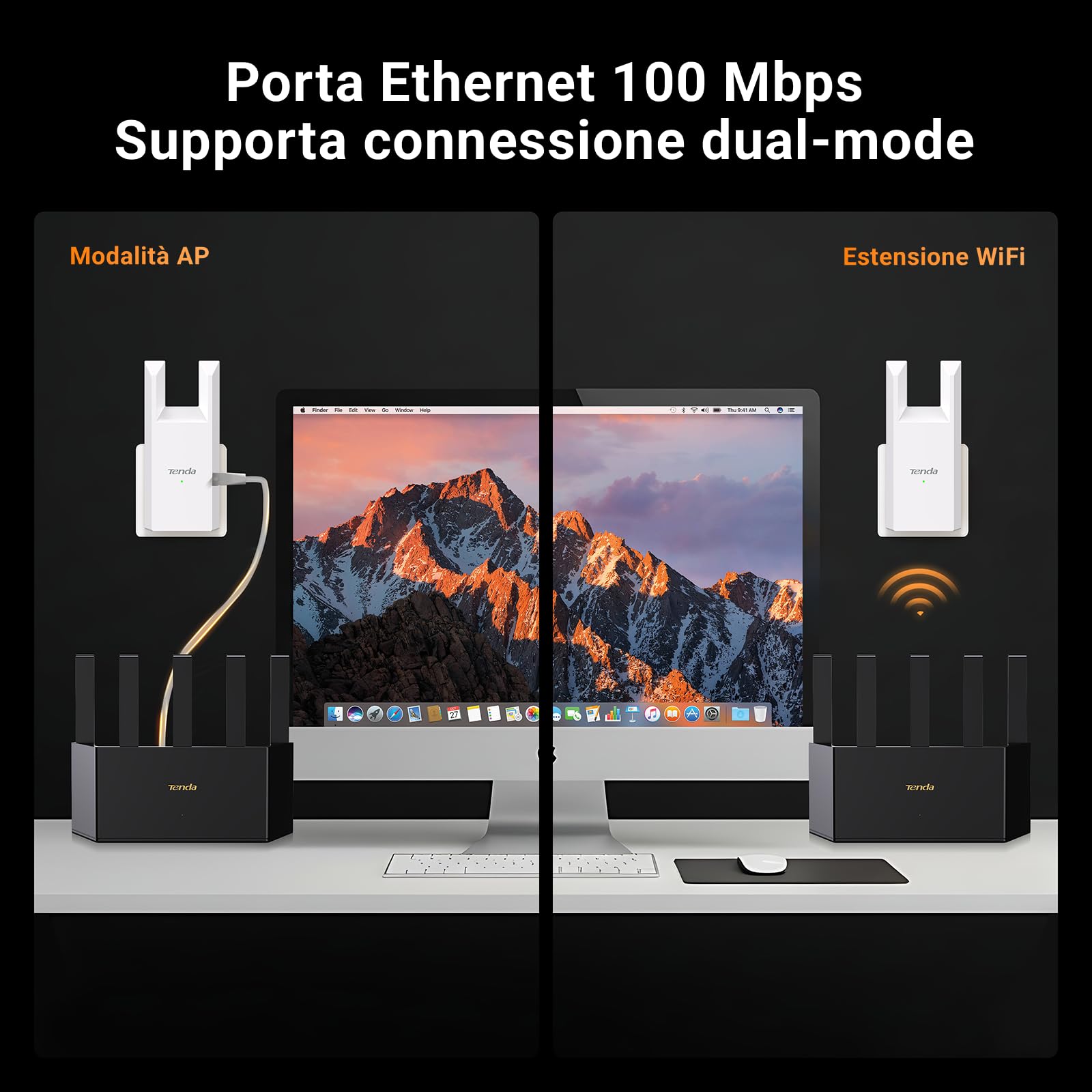 Tenda Ripetitore WiFi Extender e Access Point, Velocità Single Band 300Mbps, Porta Ethernet, Copertura fino a 120 m², Compatibile con i principali modem router Wi-Fi, Bianco(A9)