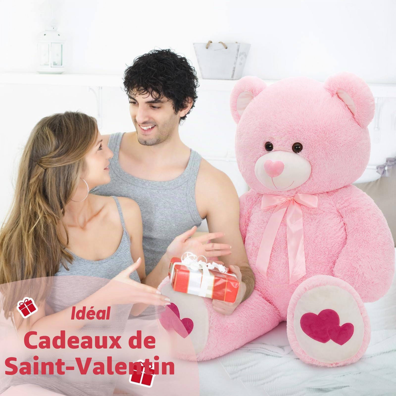 MorisMos Ours en Peluche Géant 120cm - Nounours XXL, Peluche Ours Rose Douce et Câline, Cadeau d'amour pour Petite Amie, Femme, Enfant, Filles, Amoureux, Noël & Anniversaire