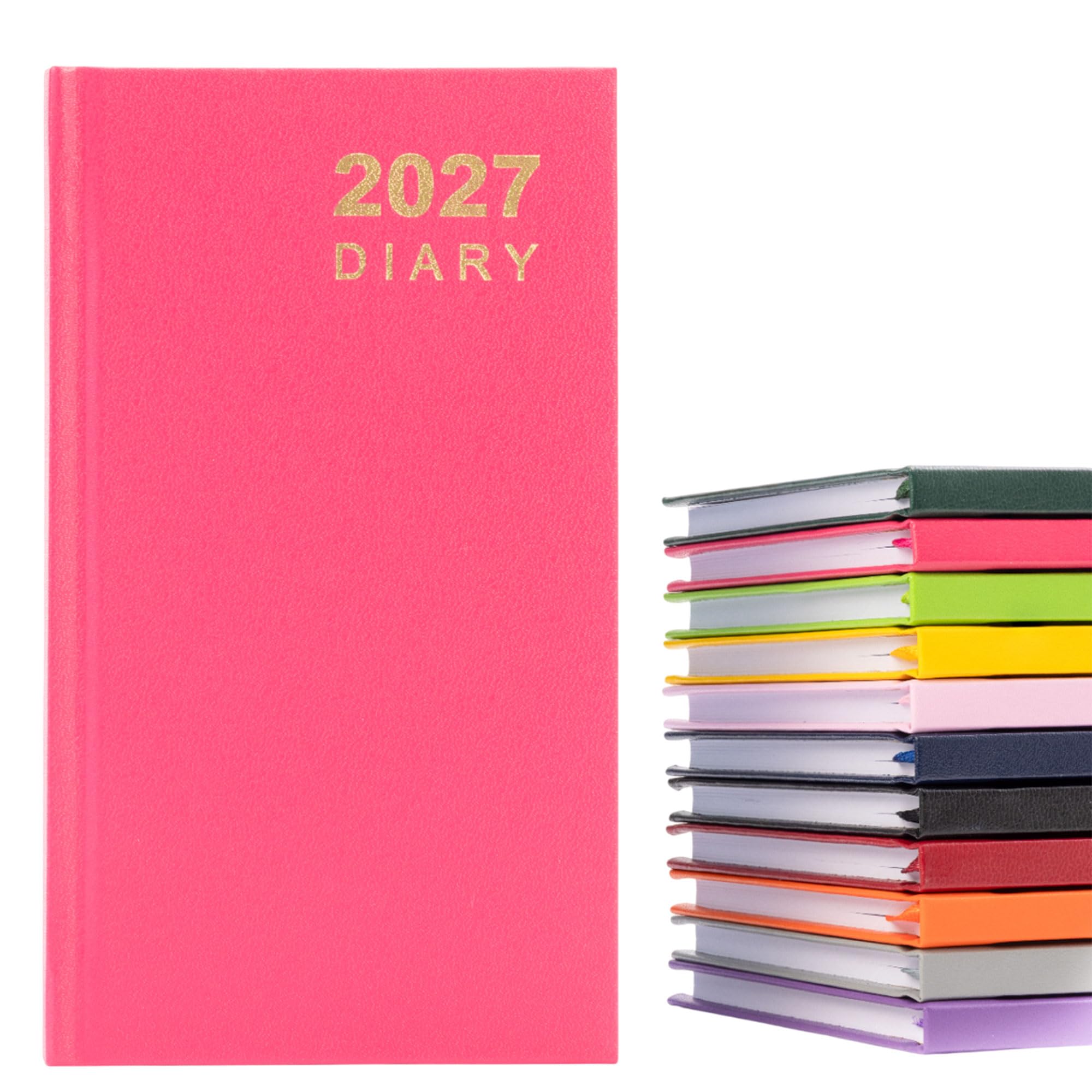 evelay 2027 Slim Week to View Diary & Pen Gift Set - Boxed Plain Planner - Week-to-View Diary - Black Ink Pen - 9 x 16cm (Cerise)