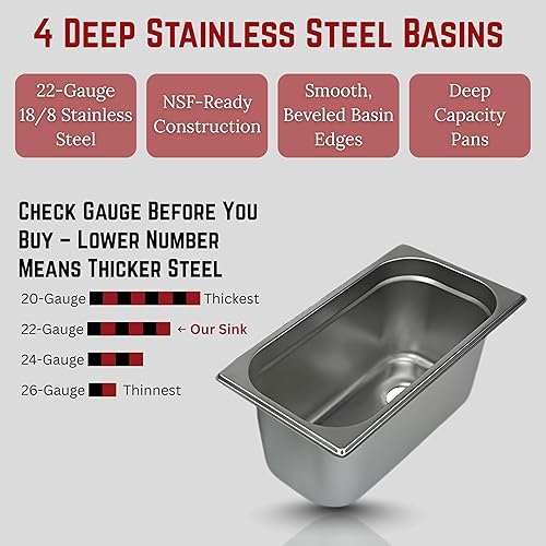 Miniatura 3 de Juego de fregadero de concesión de acero inoxidable estándar de 4 compartimentos y lavado de manos para soporte de concesión remolque de alimentos