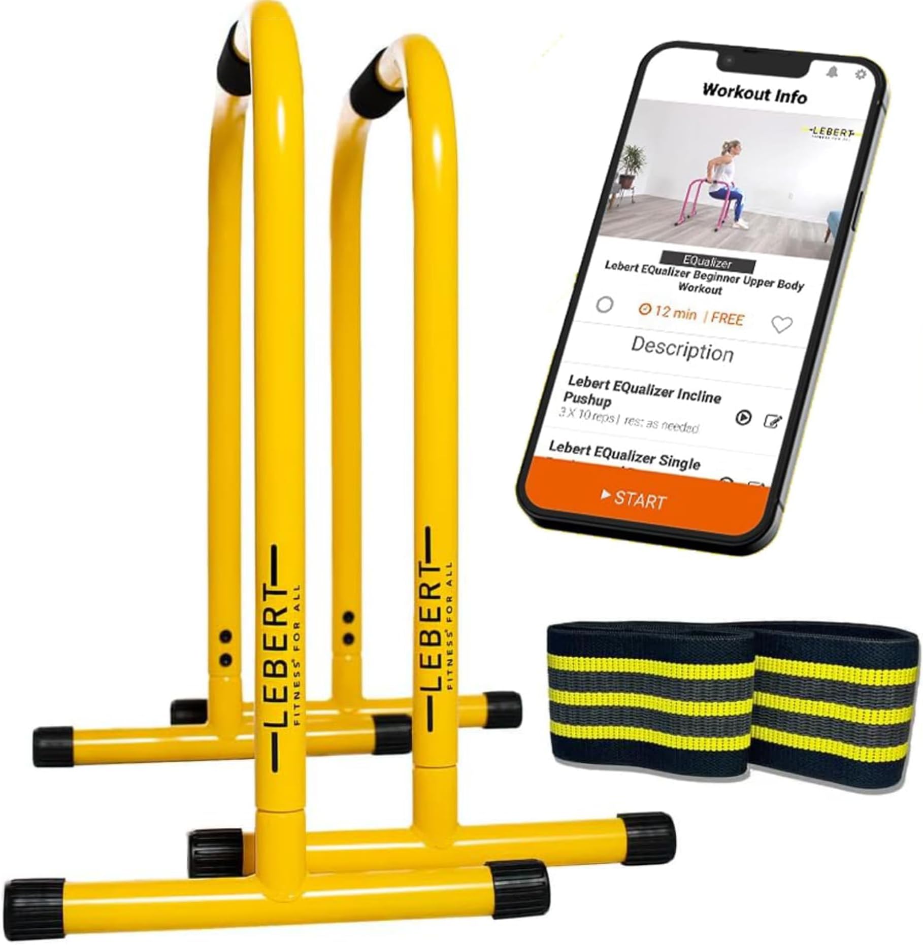 Lebert Fitness Dip Bar Stand - Original Equalizer Total Body Strengthener Pull Up Bar Home Gym Exercise Equipment Dipping Station - Hip Resistance Band, Workout Guide and Online Group
