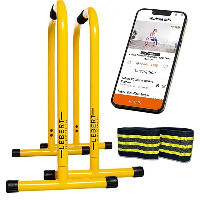 Lebert EQualizer Total Body Strengthener Portable Dip Station for Full Bodyweight Training Includes Hip Resistance Band Online Coaching