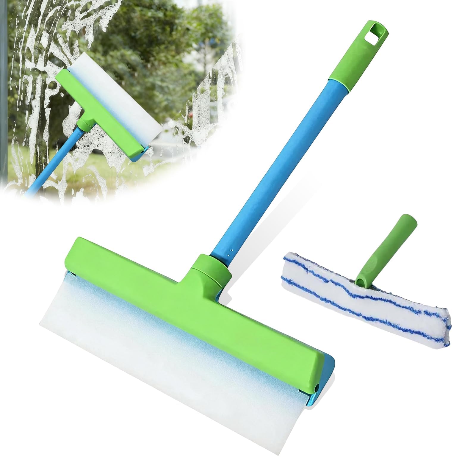 Window blade Squeegee - Recyclable Windows Cleaning Scraper with Silicone Squeegee and Microfiber Scrubber, Aqua Cleaner for Glass Mirror Car and Shower Doors, Shower Cleaner
