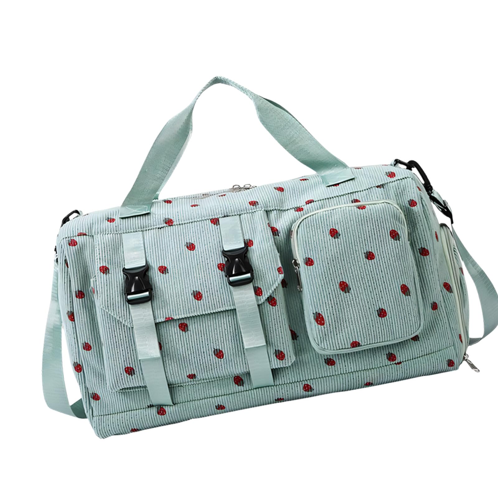 Bag with Shoe Compartment, Strawberry Print Weekender, Wet Dry Pocket and Organized Packing for Short Trips Travel Bag Gym Weekender Shoe Compartment Wet Dry Pocket Strawberry Print Overnight Multi