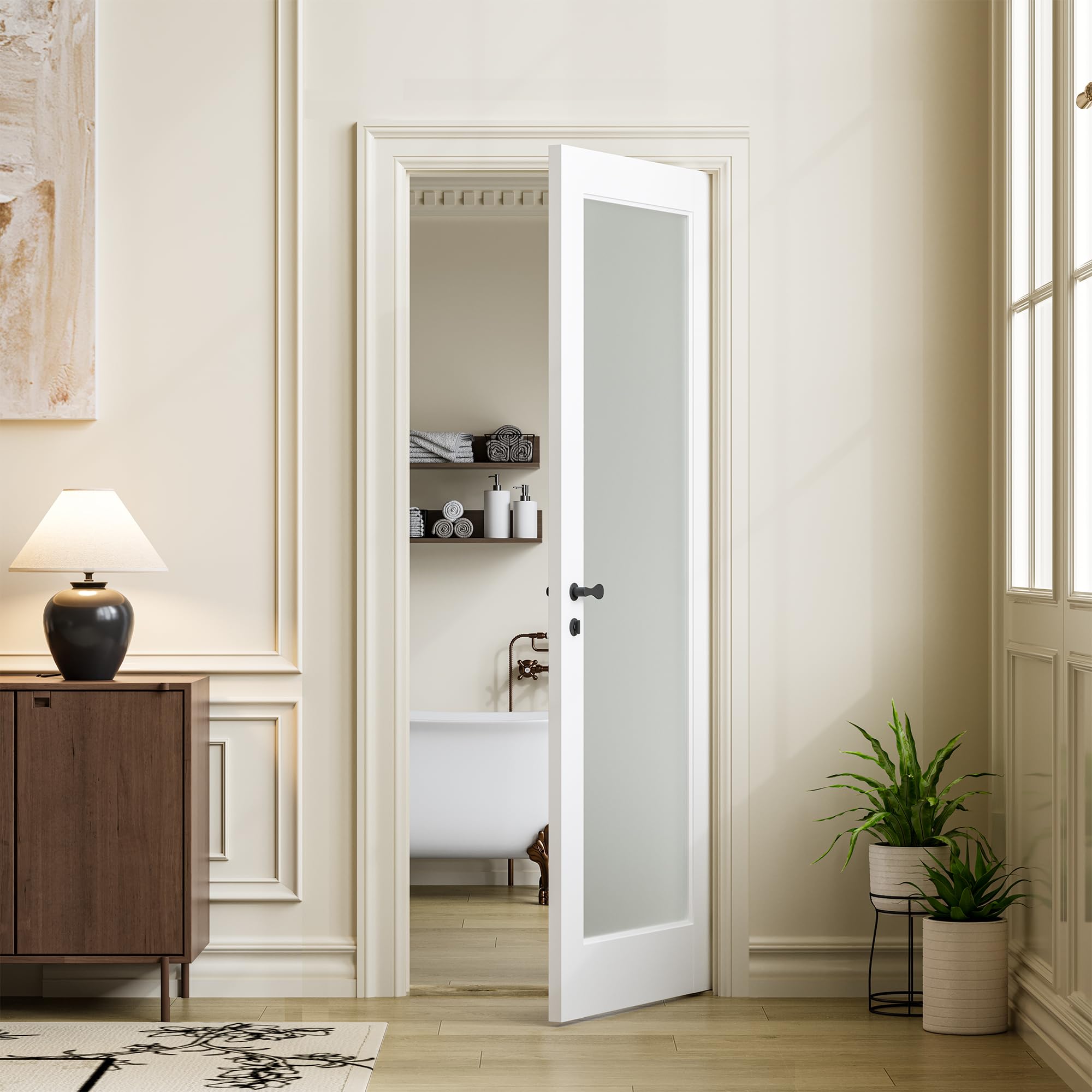 COSHOMER Slab Door Interior with Frosted Glass