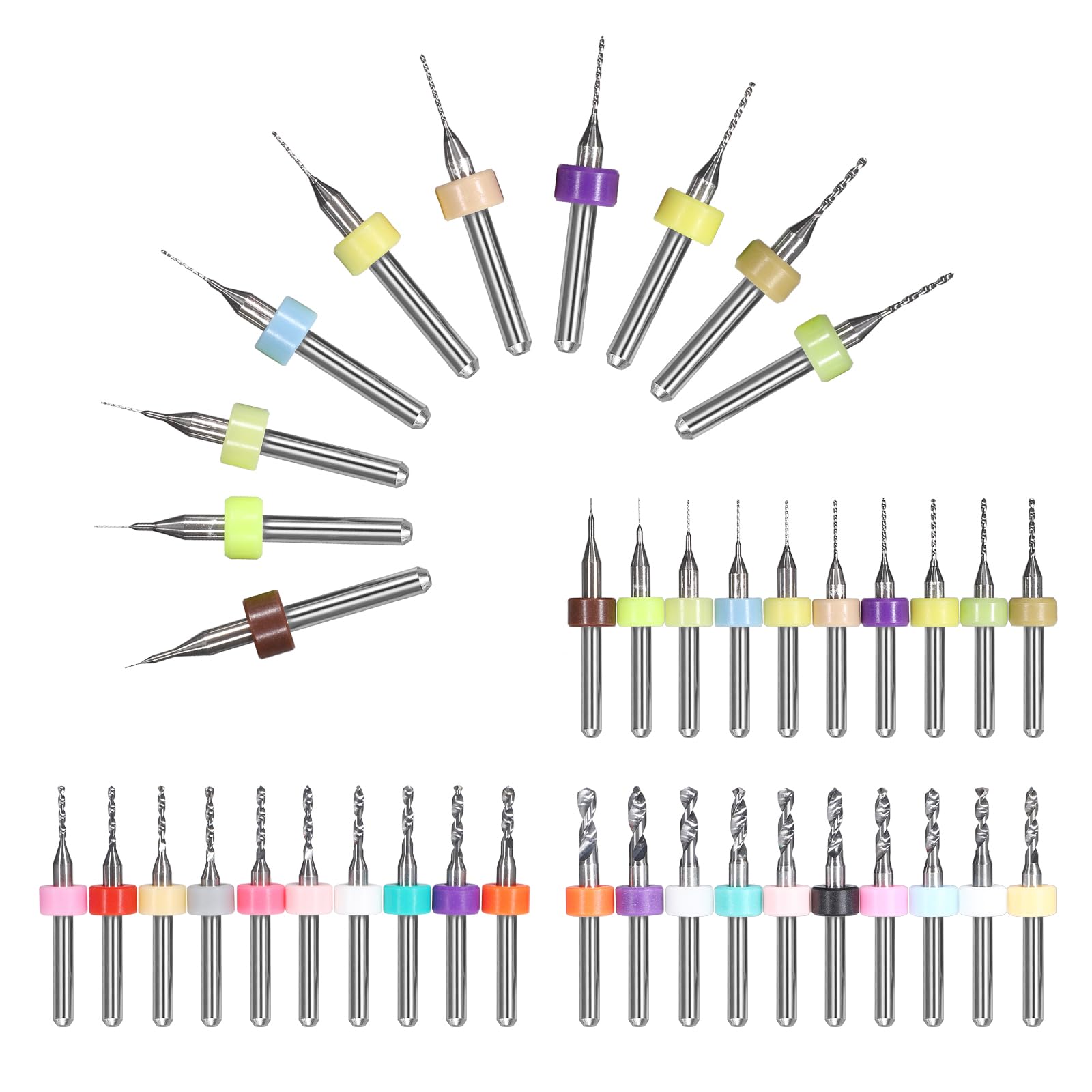 OwnMy Juego de 40 brocas para PCB de 0,1 mm a 3,0 mm, brocas de carburo de flauta en espiral para placa de circuito, mini brocas para grabado CNC de joyería, brocas pequeñas para piedra de metal