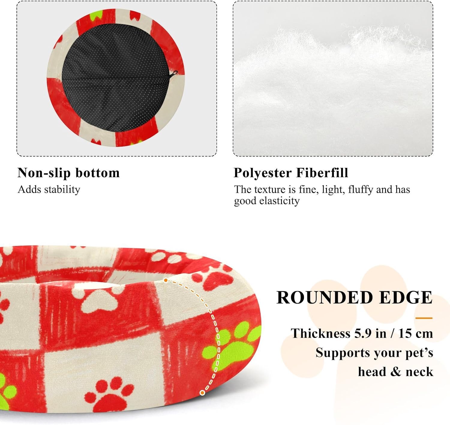 Red Beige Checkers Dog Paw Prints Pet Dog Beds Relieve Stress Dog Pillow Bed for Small Size Pets Supplies M