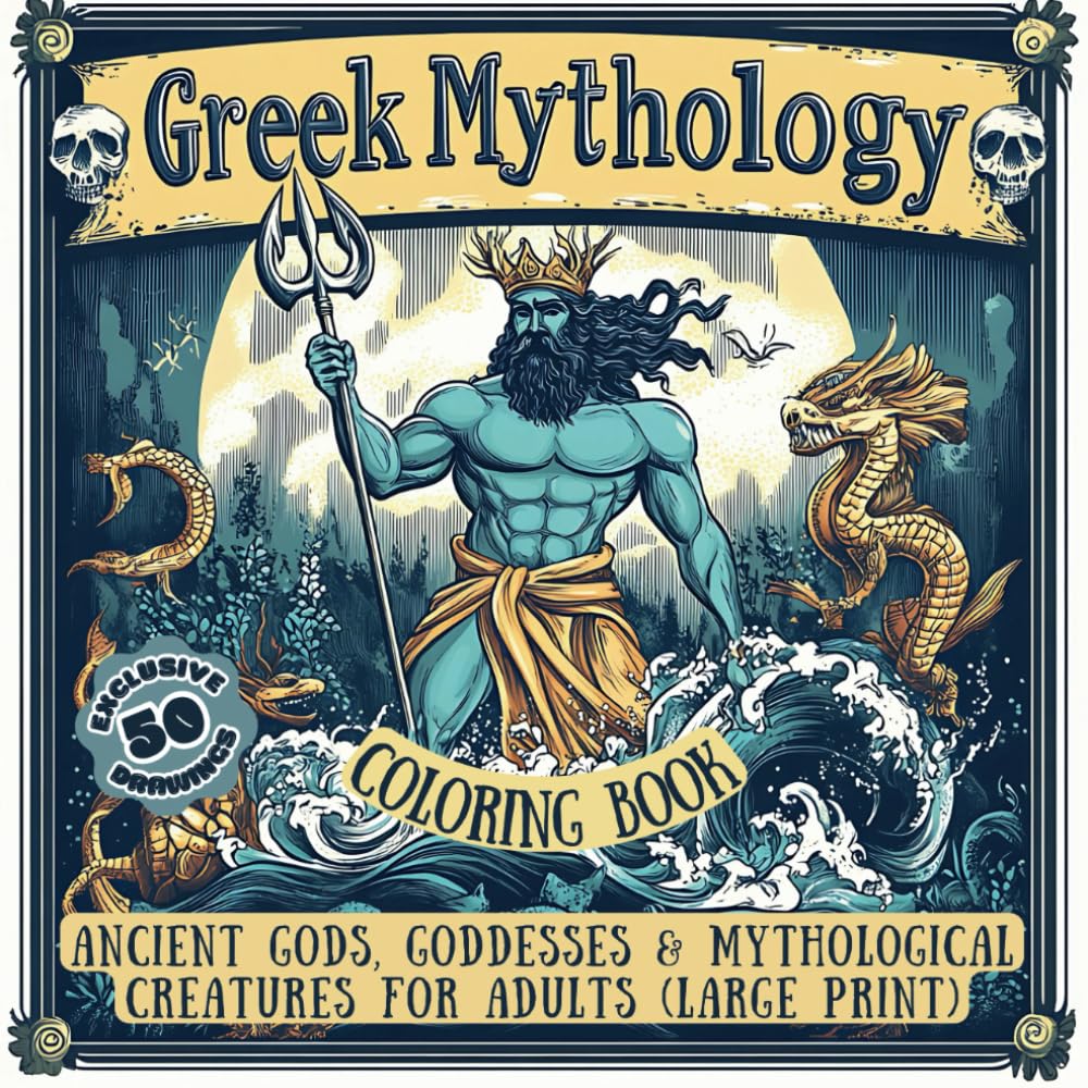 Greek Mythology Coloring Book: Ancient Gods, Goddesses & Mythological Creatures for Adults (Large Print)