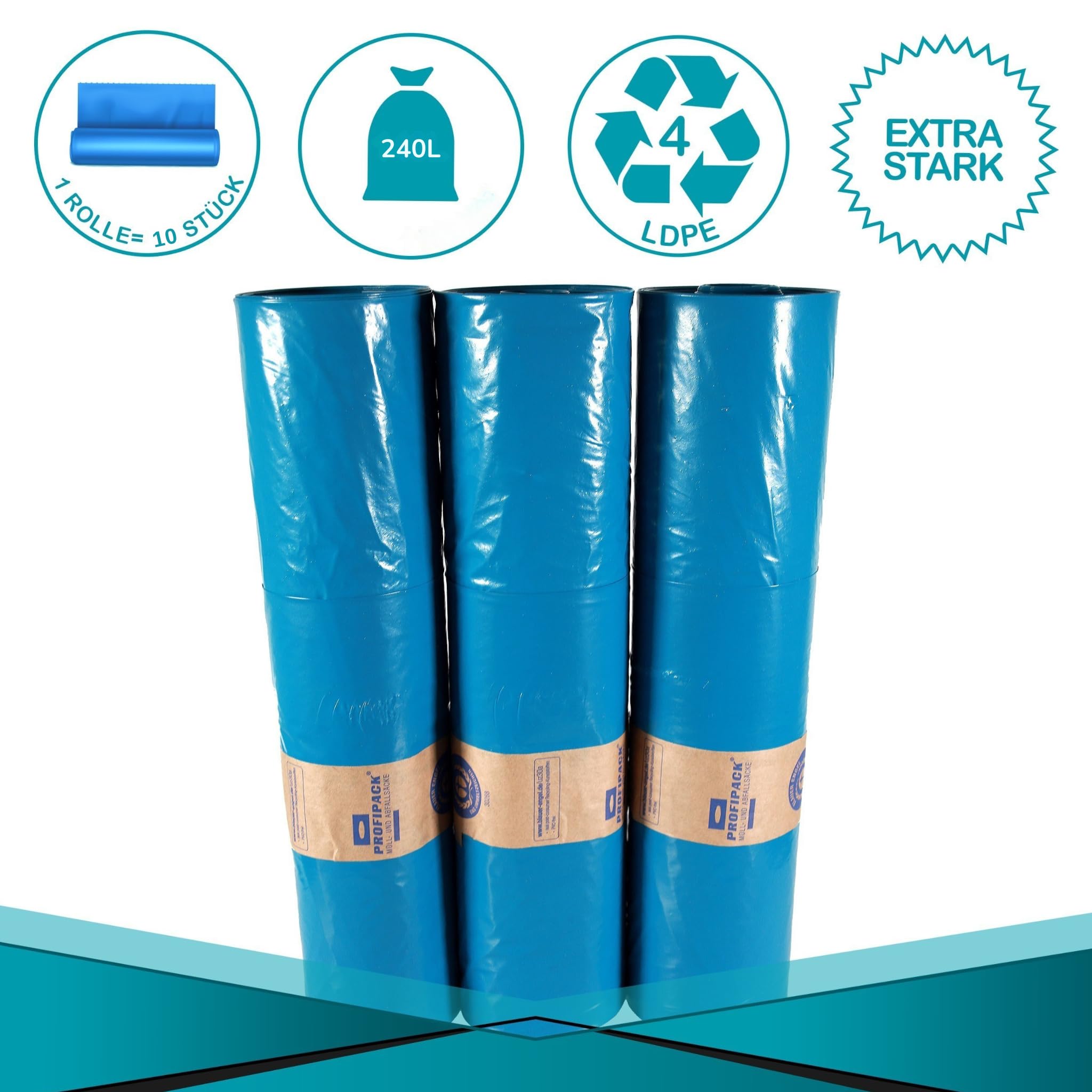 Sacchetti Spazzatura Grandi Sacchi Per Rifiuti Extra Resistenti 120L E 240L - Nero O Blu, Certificazione Blauer Engel, Made In Germany Sacchi Strappo Resistenti Per Edilizia - Foto 4