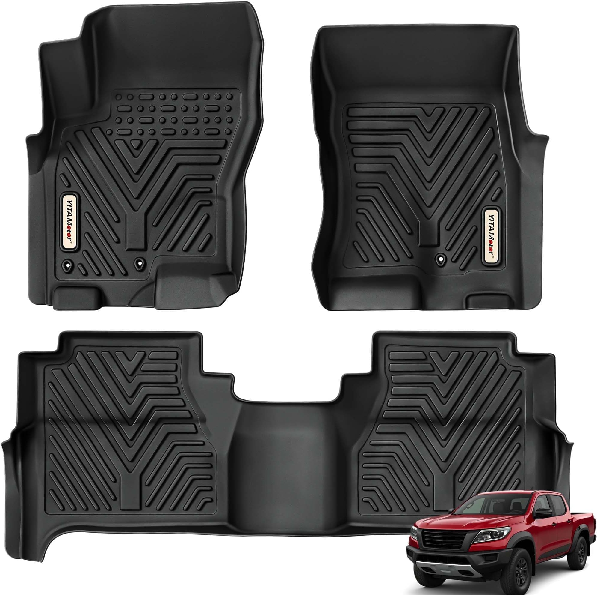 YITAMOTOR Floor Mats Compatible with 2008-2021 Nissan Frontier Crew Cab, Custom Compatible with Truck Floor Liners, All-Weather Protection for Frontier Accessories, 1st & 2nd Row, Black