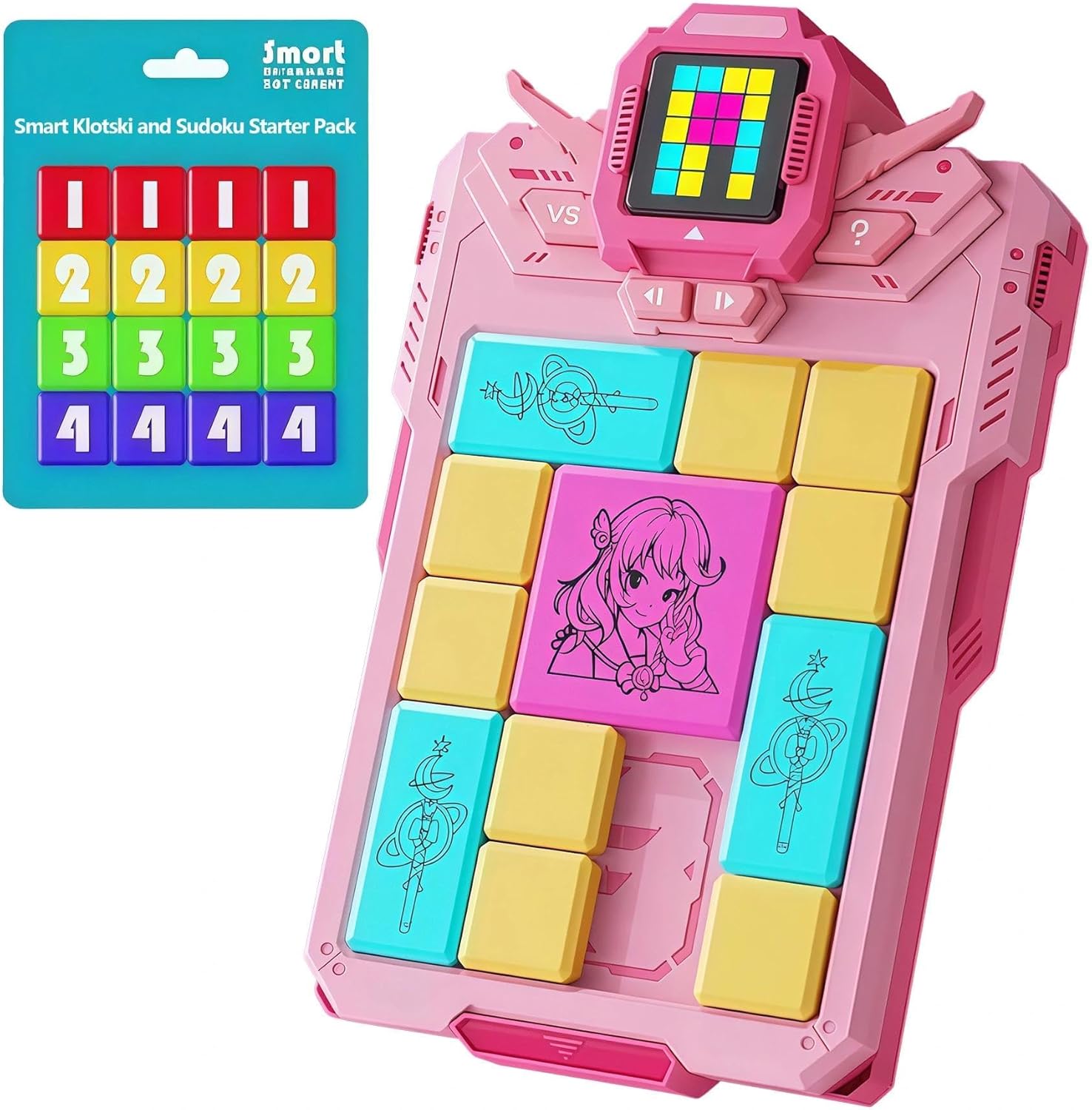 Super Sliding Puzzle Game, 1000+ Levels Electronic Toy for Brain Training & Logical Thinking, Fun Educational Gift for Kids & Adults (Pink)