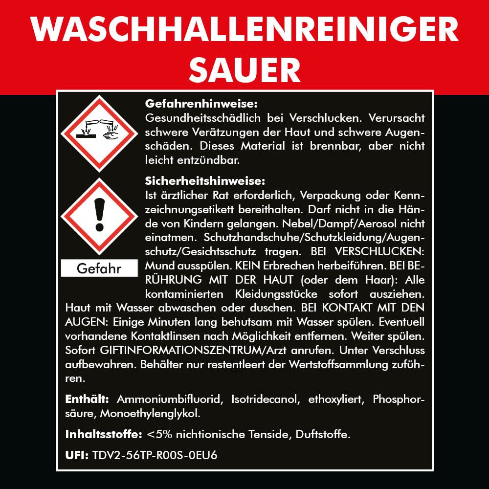 Waschhallenreiniger sauer 25 Liter Konzentrat - für Waschhalle Waschstrasse Waschportal Waschbox Portalwaschanlage Autowaschanlage Autowaschportal