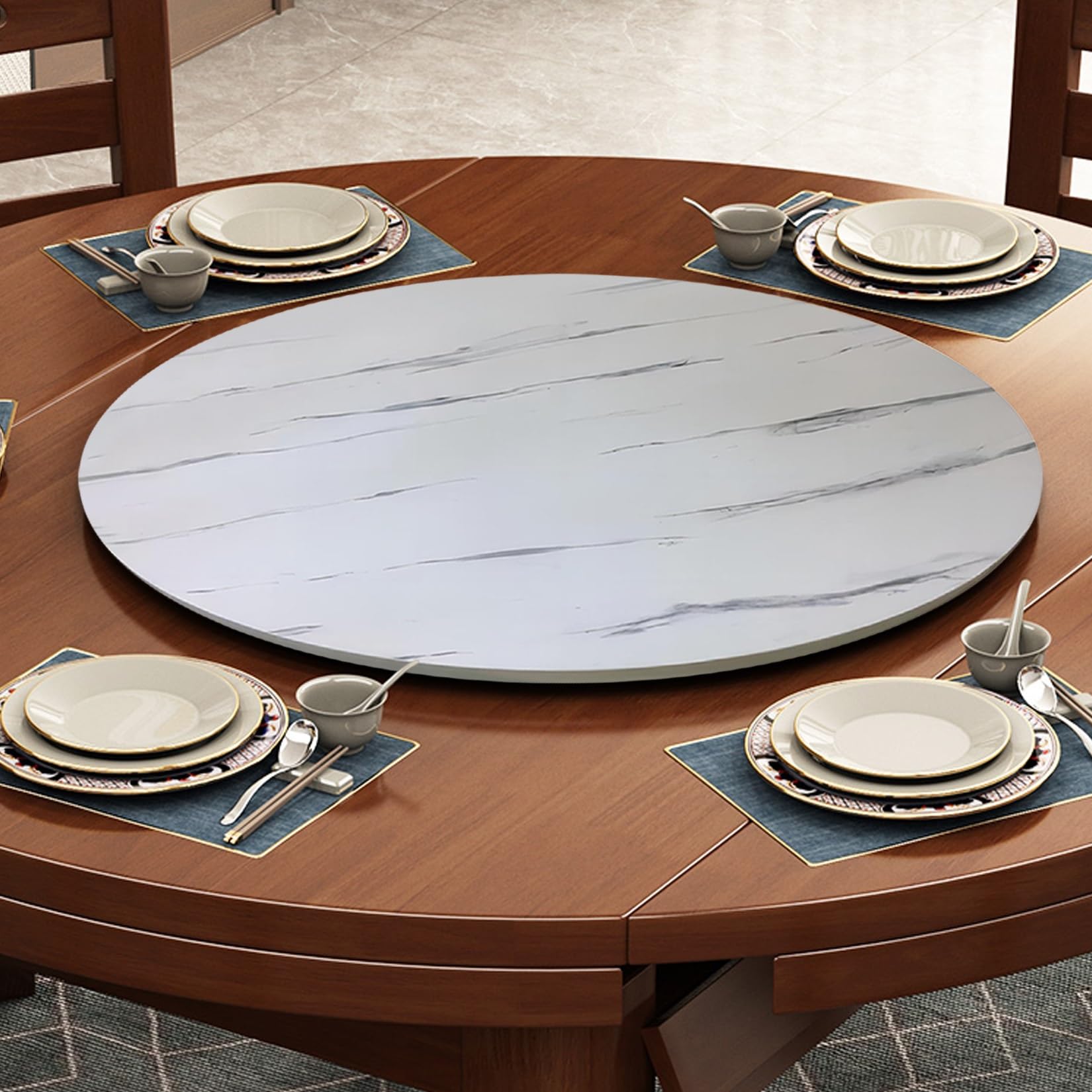 Tocadiscos de madera de 360°, silencioso, antideslizante, bandeja redonda grande para mesa de comedor de 50 a 100 cm, tamaño ajustable, perfecto para entretenimiento