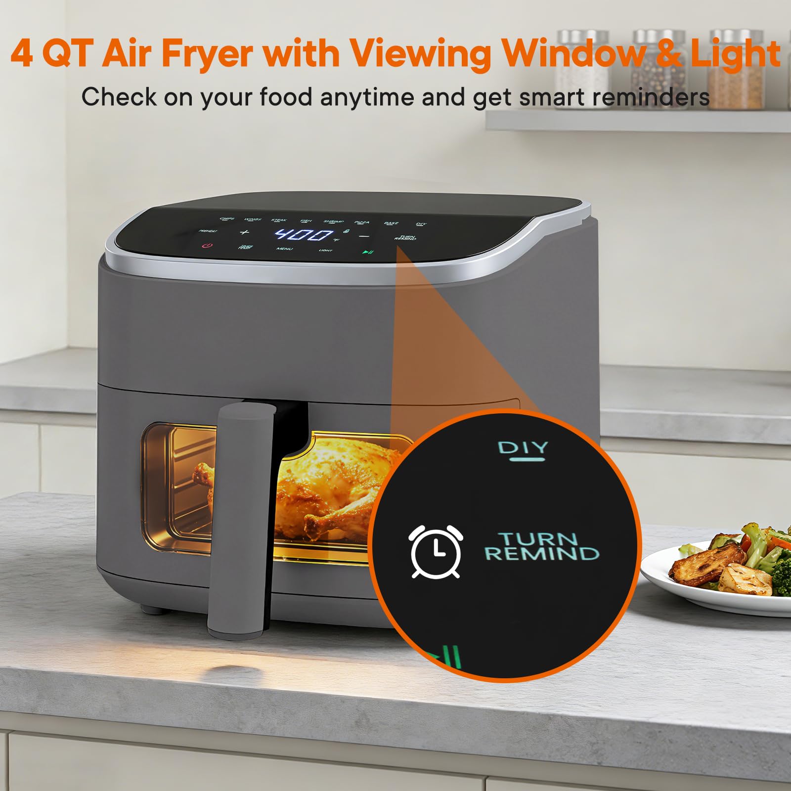 OLIXIS Dual Basket Air Fryer, 9.5 Quart Large Air Fryer with Double Basket, Independent TEMP Control, Sync Setting, Shake Reminder, 10 Presets for Bake, Broil, Defrost, Dehydrate, Grey view 2