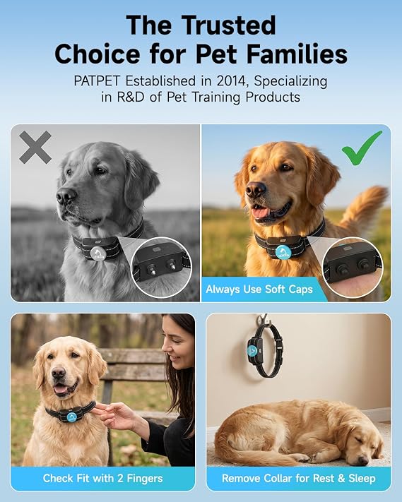 PATPET Dog Training Collar Dog Shock Collar with Remote - 3 Training Modes, Beep, Vibration and Shock, Up to 1000 ft Remote Range, Rainproof for Small Medium Large Dogs | 1000Ft Waterproof Shock Collar for Dogs, 3 Training Modes(Beep,Vibration,Shock) for 15-100lbs Small Medium Large Dogs